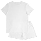 women's white pointelle shirt and short pima pajamas set