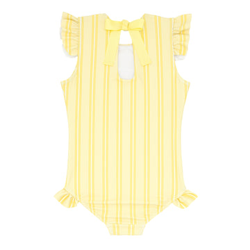 girls pineapple stripe ruffle cap sleeve rashguard one piece