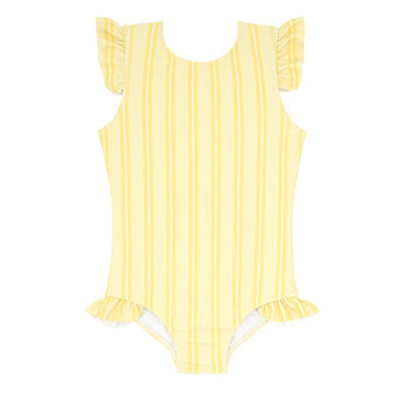 girls pineapple stripe ruffle cap sleeve rashguard one piece