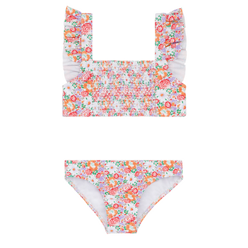 girls island blossom smocked ruffle strap bikini