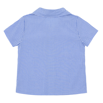 boys sky blue gingham short sleeve button down shirt