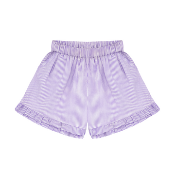 girls lavender stripe ruffle shorts