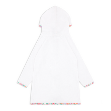 unisex white french terry hooded zipper coverup with island blossom trim