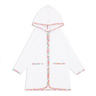 unisex white french terry hooded zipper coverup with island blossom trim