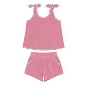 girls pink sands french terry tie-knot tank top set