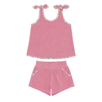 girls pink sands french terry tie-knot tank top set