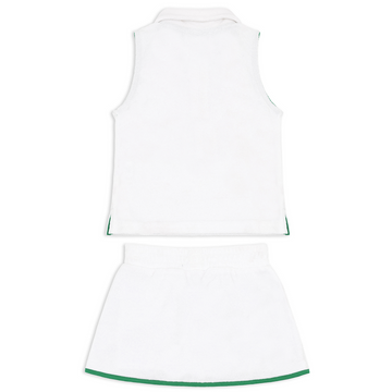 girls white french terry tennis tank top and skort set with bermuda green trim