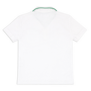 boys white french terry polo with bermuda green trim