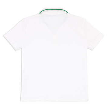 boys white french terry polo with bermuda green trim