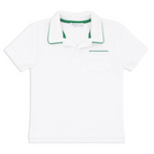 boys white french terry polo with bermuda green trim