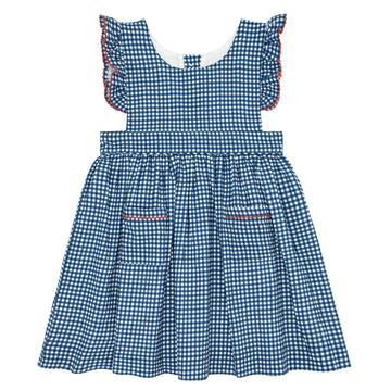 girls navy gingham pinafore dress