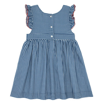 girls navy gingham pinafore dress