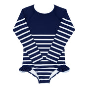 girls navy breton stripe rashguard one piece