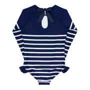 girls navy breton stripe rashguard one piece