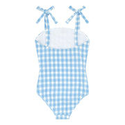girls surfside blue crinkle gingham one piece