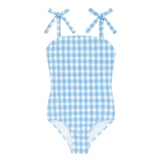 girls surfside blue crinkle gingham one piece