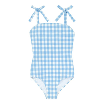 girls surfside blue crinkle gingham one piece