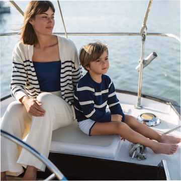 unisex navy and cream wide stripe knit sweater