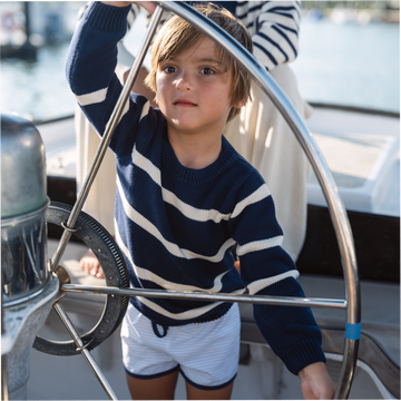 unisex navy and cream wide stripe knit sweater