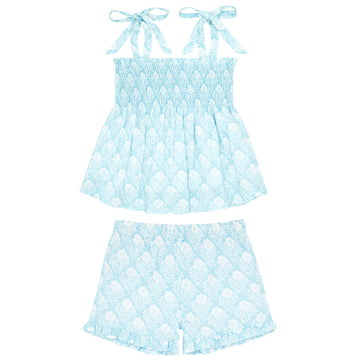 girls plumeria quilt smocked short set