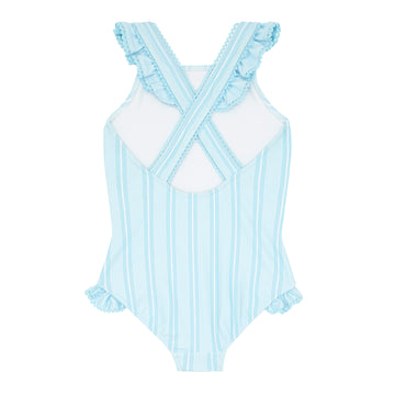 girls pacific blue stripe crossover one piece