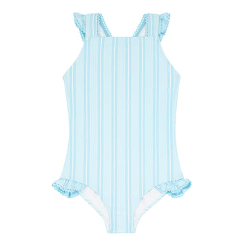 girls pacific blue stripe crossover one piece