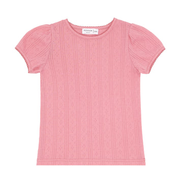 girls pink guava pointelle puff sleeve shirt