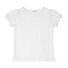 girls white pointelle puff sleeve shirt