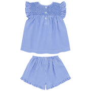 girls sky blue gingham smocked top and short set