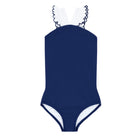 girls navy & white v-neck crossover one piece