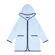 unisex powder blue stripe french terry hooded zipper coverup