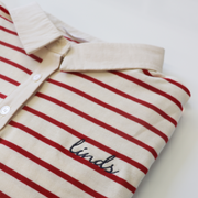 women's cream and red stripe rugby shirt