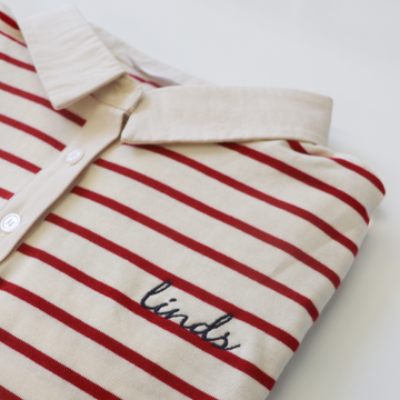 women's red stripe rugby shirt