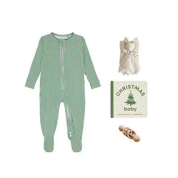 baby hunter green stripe holiday pajama bundle