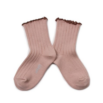 collegien delphine vieux rose lettuce trim ribbed socks