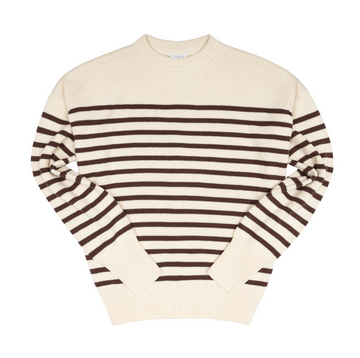 women's cream and brown stripe knit sweater