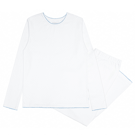 pois ポワ　compact long tee ホワイト women's white pointelle pajamas set – minnow