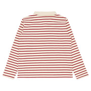 women's cream and red stripe rugby shirt