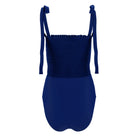 women's navy smocked one piece