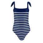 women's navy breton stripe tie-knot one piece