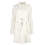 women's long sleeve white cotton button-down dress