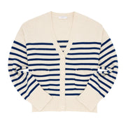 women's breton stripe v-neck knit cardigan
