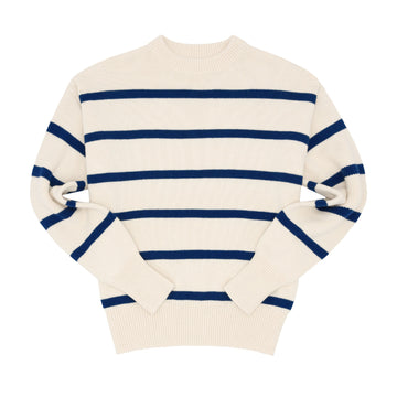 women's cream and navy wide stripe knit sweater