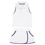 girls white french terry tennis tank top and skort set