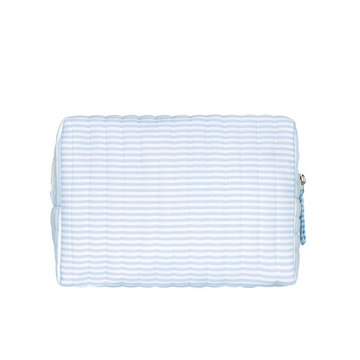 powder blue stripe interior coated travel pouch