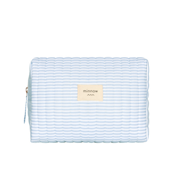 powder blue stripe interior coated travel pouch