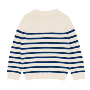 unisex breton stripe v-neck knit cardigan