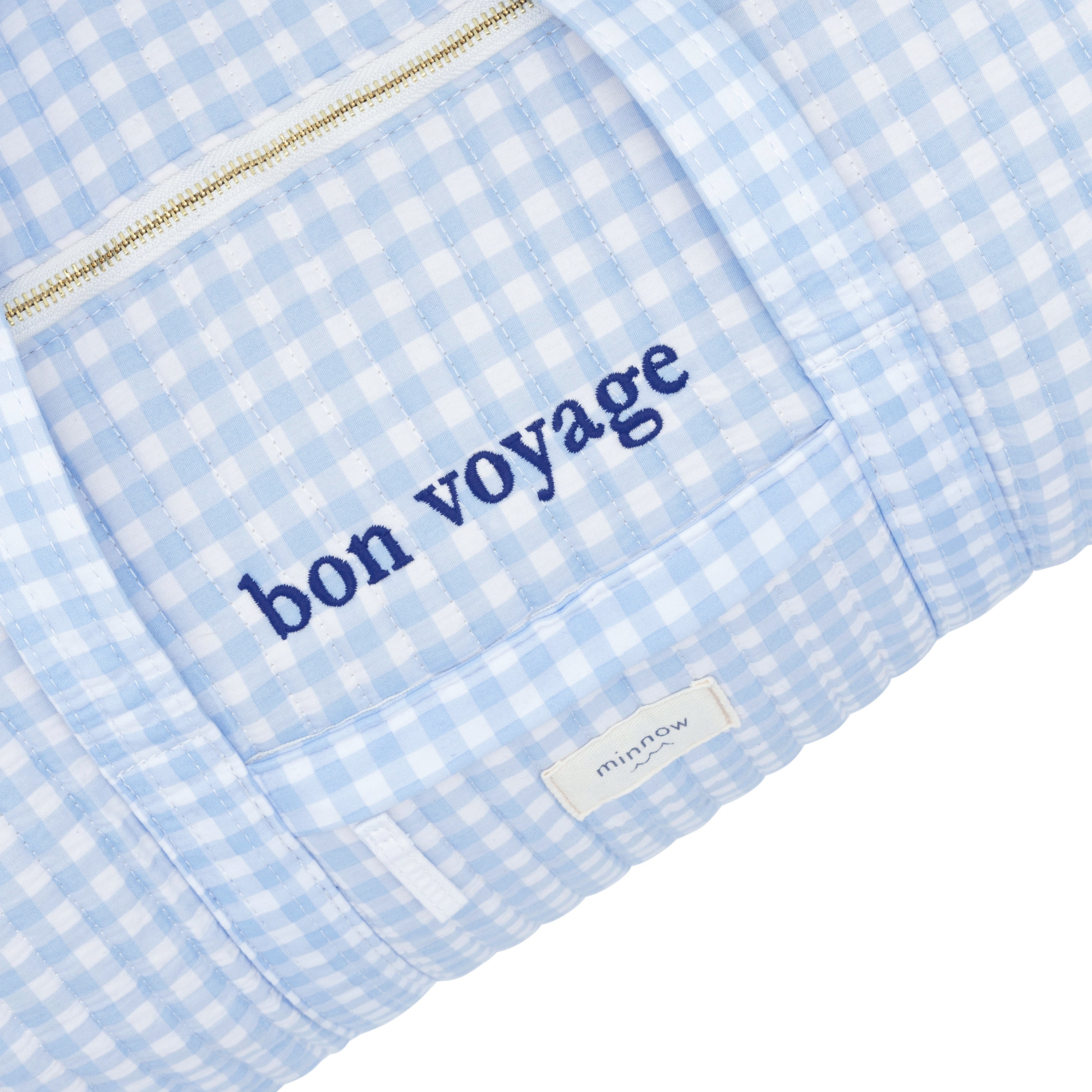 oasis blue gingham weekender bag – minnow