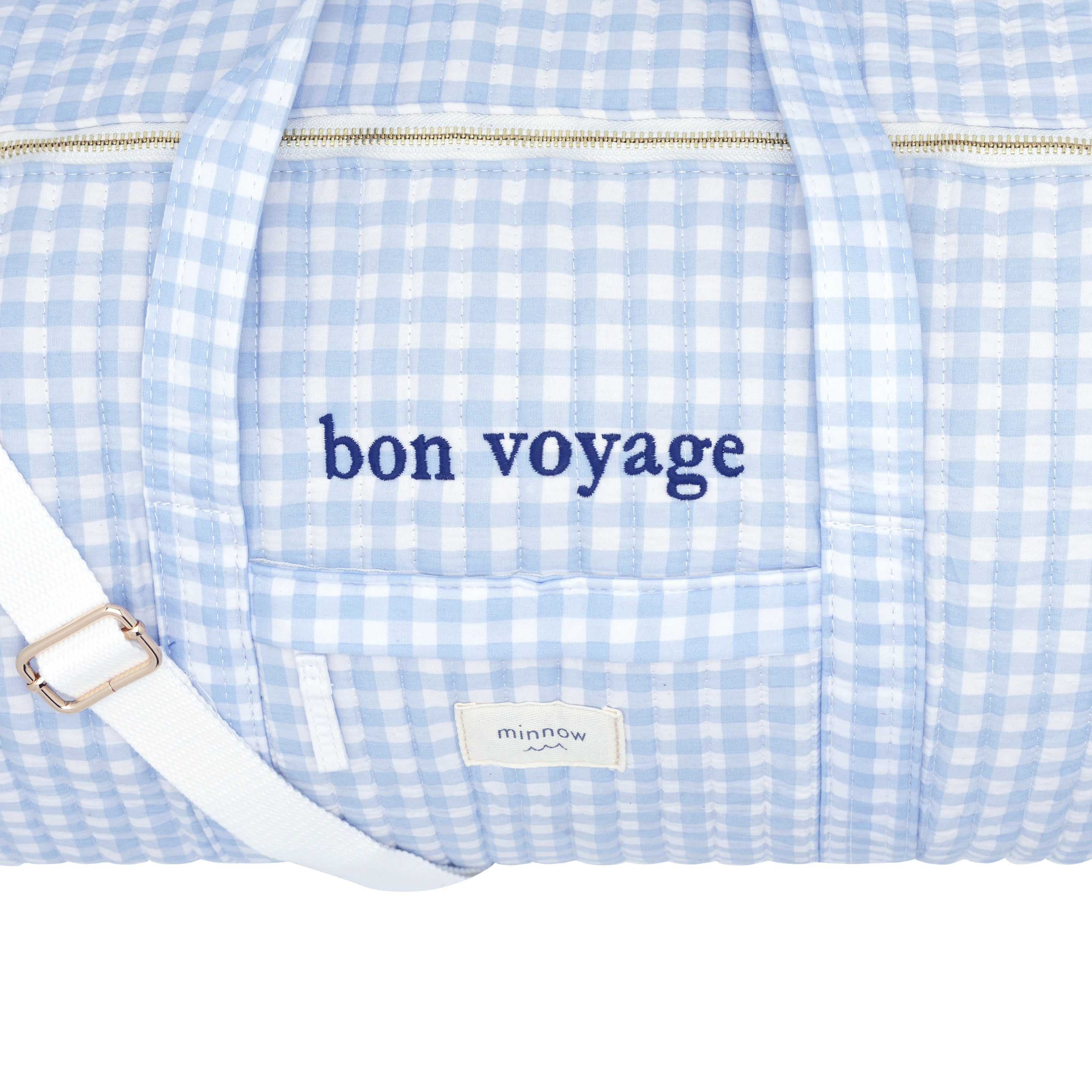 oasis blue gingham weekender bag – minnow
