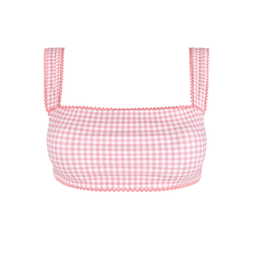 women's pink guava gingham bandeau bikini top